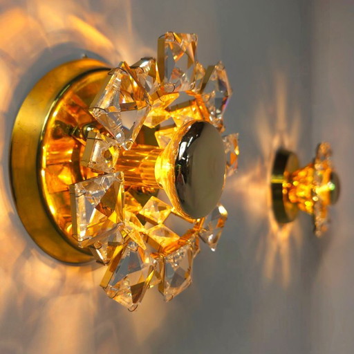 Palwa Germany wall lamps. 70s mid-century crystal gold-plated