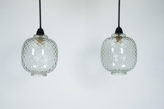 Image 1 of Coppia di lampade a sospensione Mid-Century in vetro di Murano fumé, Italia, anni '50