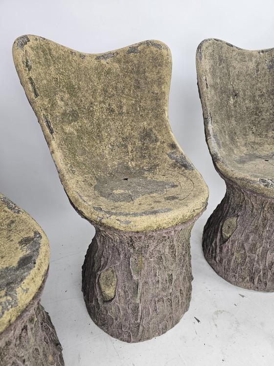Image 1 of Set of 4 garden chairs stone tree stump