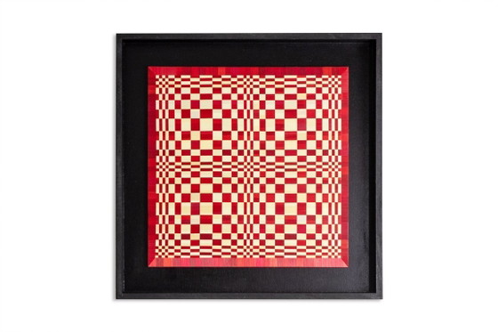 Image 1 of Pair of panels in red and gold straw marquetry. Contemporary.