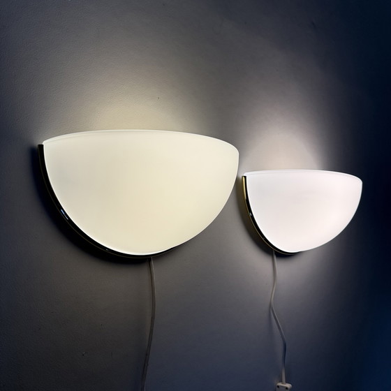 Image 1 of Paar Limburger Glashütte Wandleuchte Leuchter Opalglas mit goldenen Details , 1970er Jahre