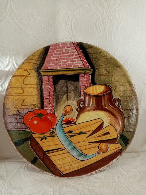 Assiette déco murale céramique italienne 60s (31cm)
