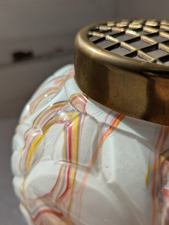 Image 1 of Jarrón bola art déco,Henri Heemskerk, vidrio y opalina, amarillo,púrpura, naranja, años 30