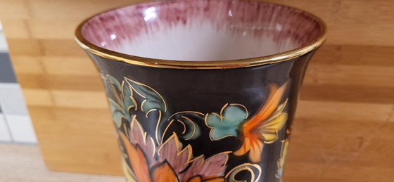 Vintage Vase Hubert Bequet Quaregnon - Hand-Painted with Gold – Ceramic (photo 12 of 15)