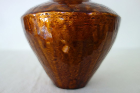 Vintage copper and cloisonné enamel Art Deco Vase, Gold (photo 10 of 13)