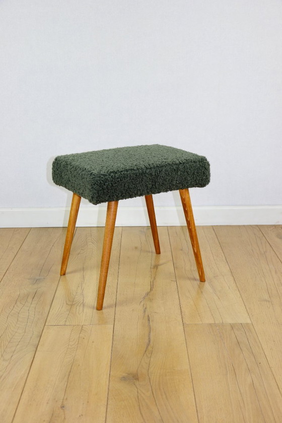 Image 1 of High stool seat boucle fleece green - round beech legs