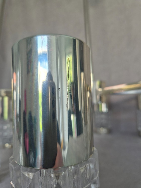 Image 1 of Lustre Kaiser Leuchten 42481/081 Vintage en chrome et verre texturé, 8 lumières, Allemagne, style moderne du milieu du XXe siècl