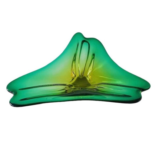 Mid - Century vintage glass bowl Murano yellow green