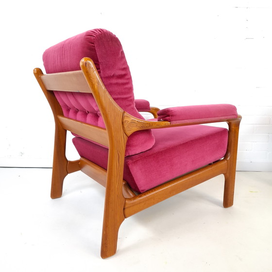 Image 1 of 2 poltrone vintage di design danese anni '70 in legno e velluto rosa
