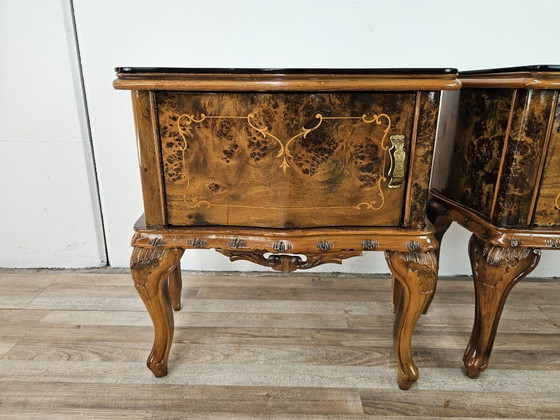 Image 1 of Comodini Chippendale anni '50 con vetro nero