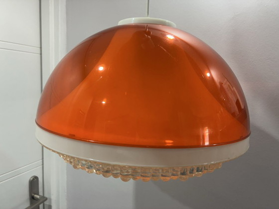 Dijkstra orange acrylic pendant lamp, 1970s, Metal, Plexiglass, Space Age (photo 3 of 6)