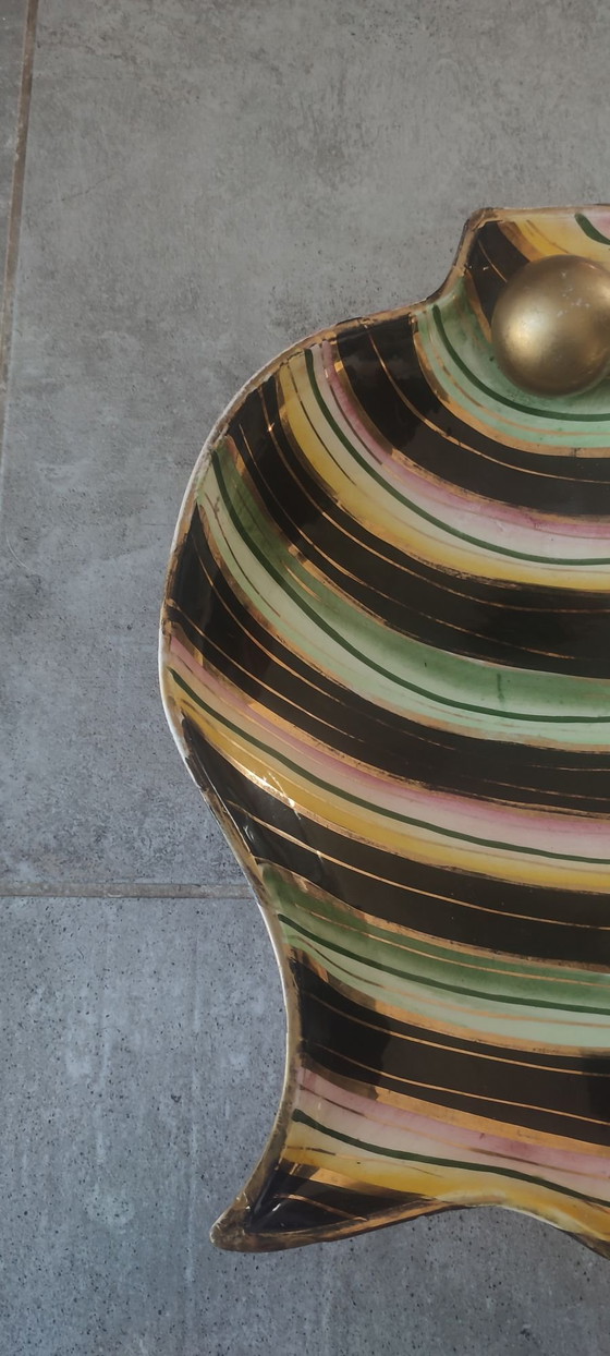 Vintage Ceramic Dish Hubert Bequet Quaregnon Gilded - N°477, Crockery, Multi Color (photo 7 of 15)