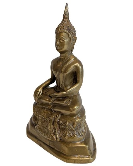 Estatua de Buda tailandés dorada al fuego en Bhumisparsha Mudra – Siglo XIX – Esculturas, Bronze, Gold (photo 8 of 9)