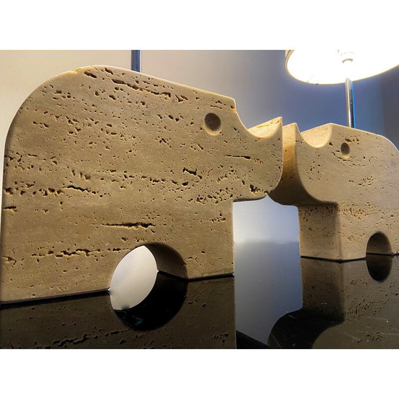 Image 1 of Vintage travertine rhinoceros table lamps by Mannelli Florence, Italy 1970