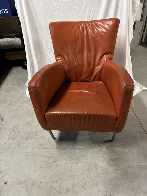 Image 1 of Warm oranje leren fauteuil 