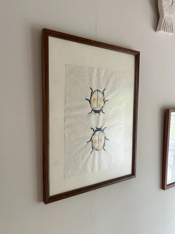 Image 1 of Handmade Artwork | Ladybugs with Golden Stars | Boho A4