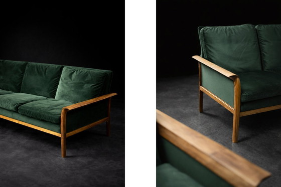 Image 1 of Divano e sedia vintage in palissandro norvegese e velluto verde bottiglia di Knut Sæter per Vatne Møbler, anni '60, set di 2