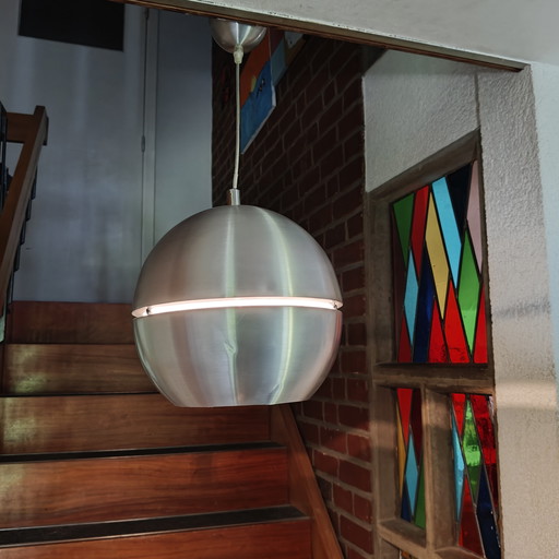 Space Age UFO hanglamp van geborsteld aluminium