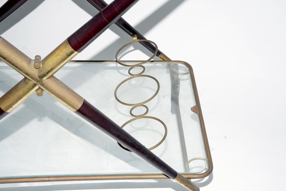 Image 1 of Carrello bar in ottone e legno di metà secolo, Italia, anni '50