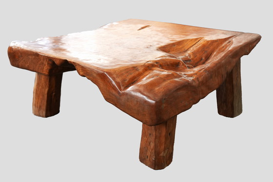Image 1 of One-of-a-Kind Handcrafted Solid Oak Table – Organic Shape & Warm Patina