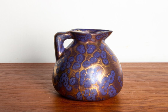 Image 1 of Vaso e versatore in stile Art-Nouveau in ceramica smaltata viola iridescente di Léon Pointu, Grès de Puisaye, 1910.