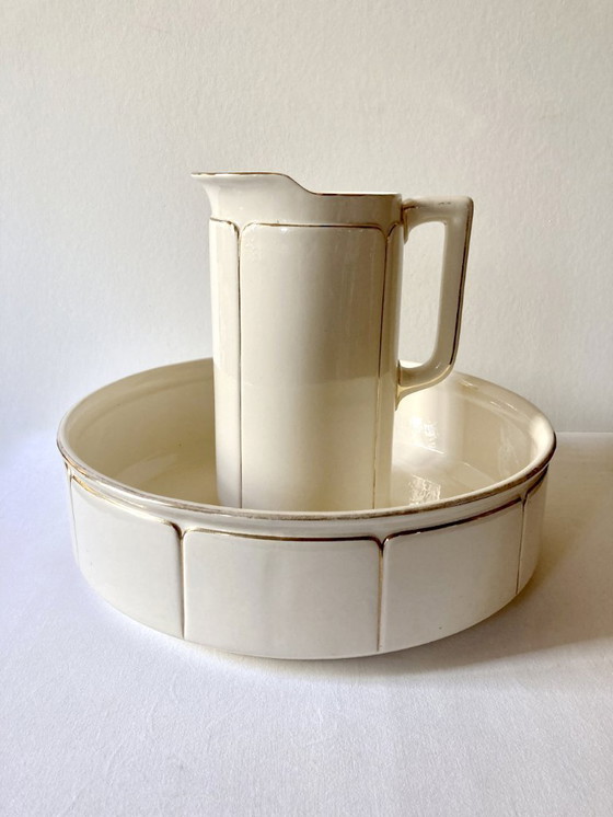 Image 1 of Sarreguemines earthenware washbasin and jug