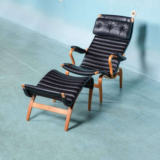 Image 1 of Design Lounge armchair & stool 70s Bruno Mathsson Pernilla