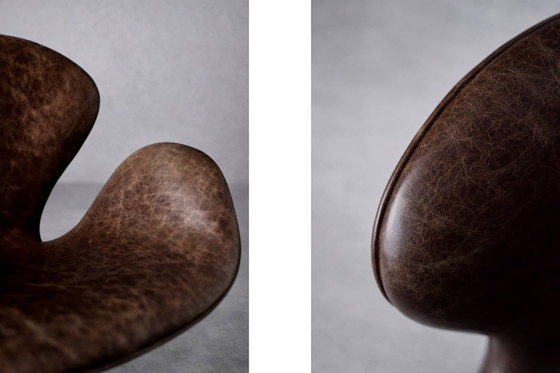 Image 1 of Poltrona Swan in pelle marrone danese vintage di metà secolo, realizzata da Arne Jacobsen per Fritz Hansen, 1958