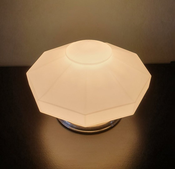 Image 1 of Art Deco ceiling light made of opal glass. Unique shape with a retro design.