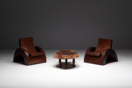 Chaises longues et table basse de José Zanine Caldas, Brésil, 1970S