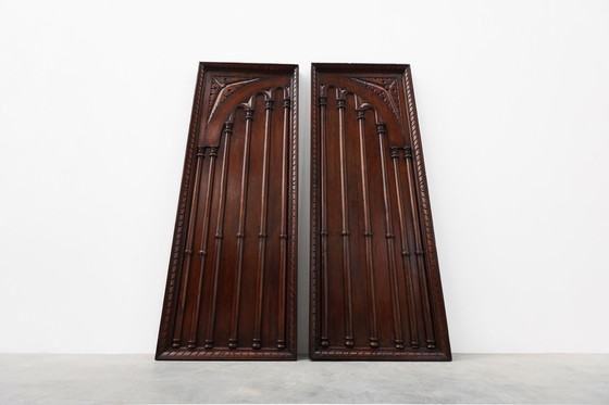 Image 1 of Grandes paneles de pared de roble portugués tallado, años 1850, lote de 2