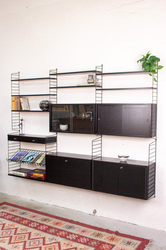 Image 1 of Original String shelf, vintage Nisse black sideboard bookshelf