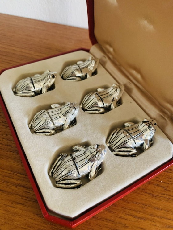 Image 1 of Verzilverde messensteunen in kikkerstijl, set van 6