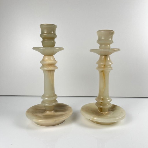 Pair of alabaster candlesticks, 20th century