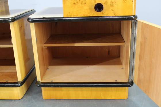 Image 1 of 1950s Pair of Bedside Tables/Nightstands in Birch Finish, Czechoslovakia