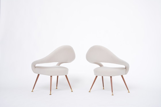 Image 1 of Pair of Rare Italian Mid-Century Lounge Chairs in the style of Model DU 55 P by Gastone Rinaldi