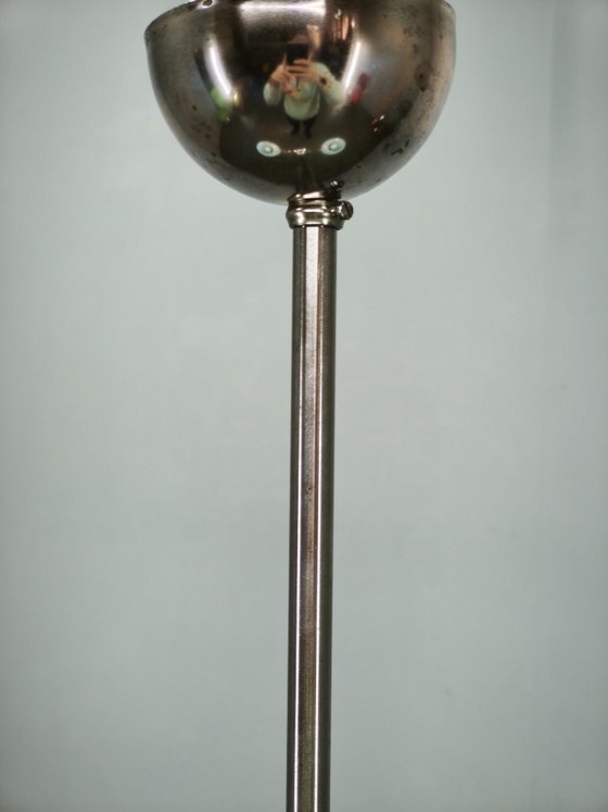 Image 1 of Art Deco Chrome and Opaline Glass Chandelier, Czechoslovakia, 1930s