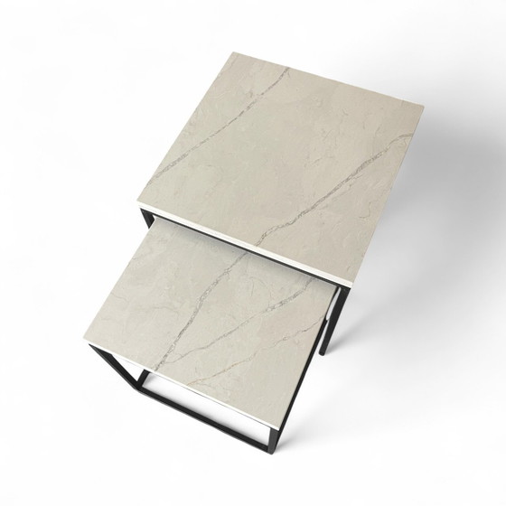 Image 1 of Vintage bijzettafeltjes set in marmer natuursteen 