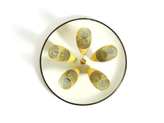 Image 1 of Very rare 5-arm mid-century modern metal bag ceiling lamp with round white reflector