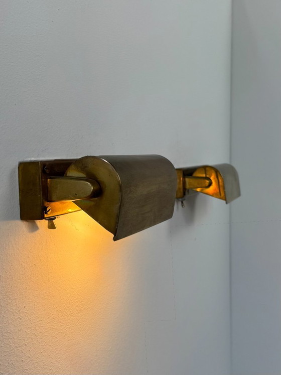 Image 1 of Paire d'Appliques Vintage Moderniste Laiton Patiné, France, 1960