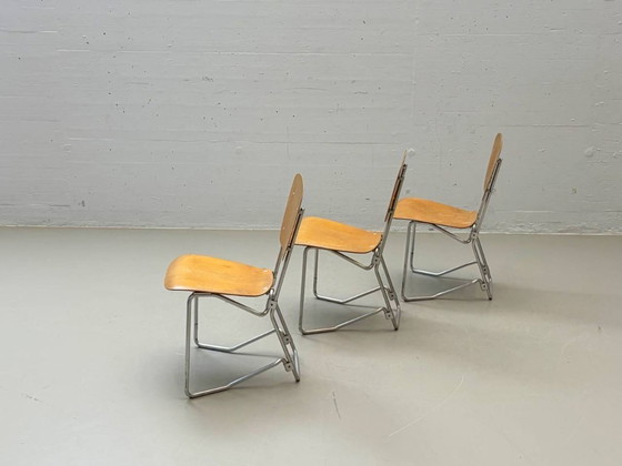 Image 1 of Set van 3 Armin Wirth klapstoelen van gevormd multiplex, Zwitserland, jaren 1950/60.