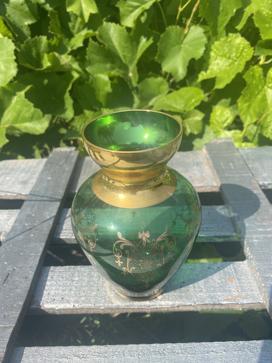 Image 1 of Vaso Murano émeraude et or