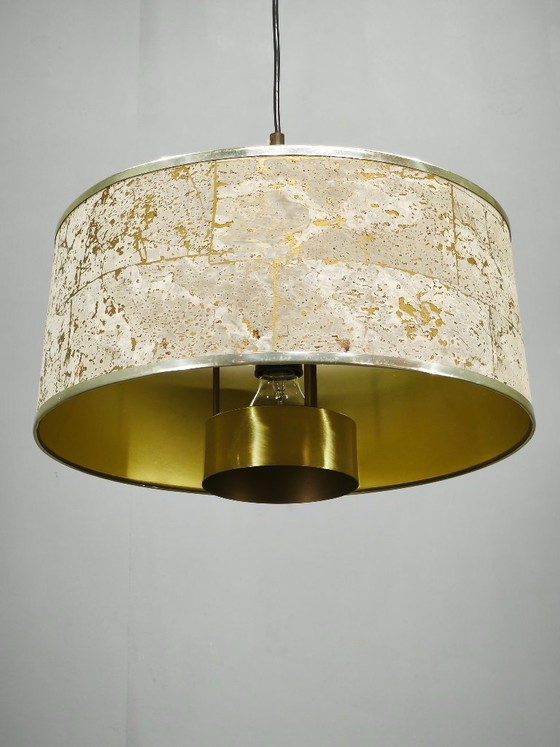 Image 1 of Sven Aage Holm Sørensen Lampada a sospensione in sughero e ottone, Danimarca anni '60
