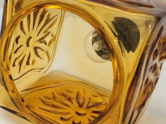 Image 1 of Vintage Scandinavische hanglamp uit de jaren 60 van glas, messing en teak.