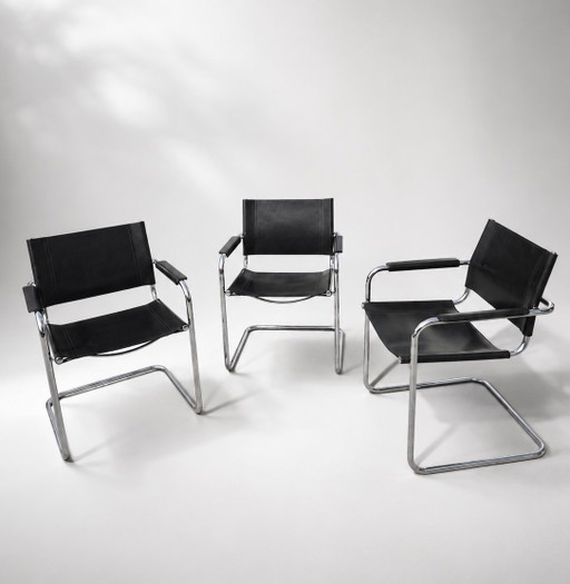 3 sedie a sbalzo originali Phasem S34 – Fasem, eetkamerstoelen, Leather, Metal