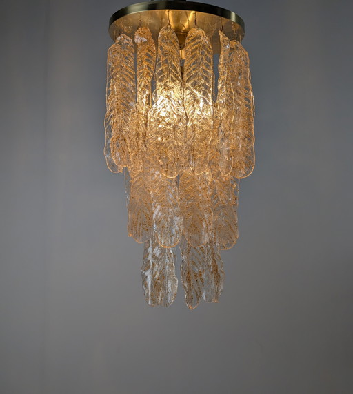 Lustre italien avec feuilles en verre de Murano ambre et caramel, 1970S