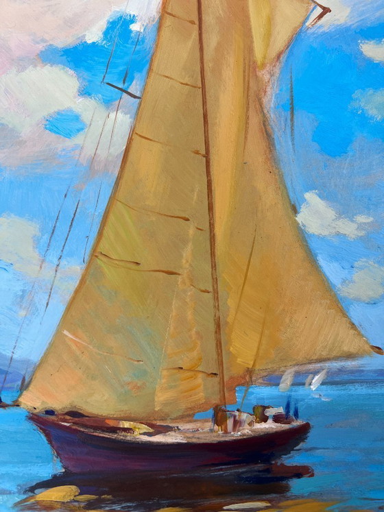 Image 1 of Original Oil Painting Summer Sea Landscape Towards the wind