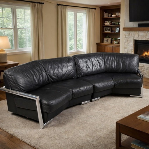 Artanova — Divano angolare modulare “Medea” (2 moduli) — Pelle nera — Anni '90 — Dichiarazione di stile lounge moderno svizzero