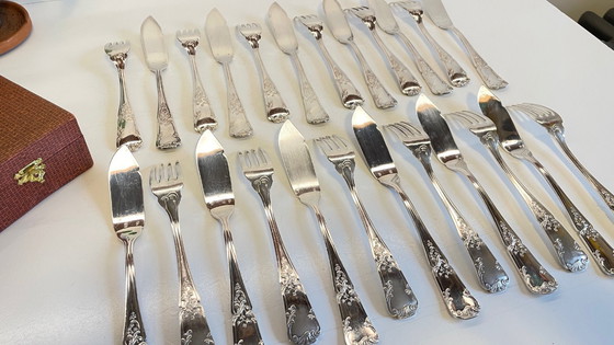 Image 1 of 12 Fourchettes 12 Couteaux à Poisson PLATIL Métal Argenté 