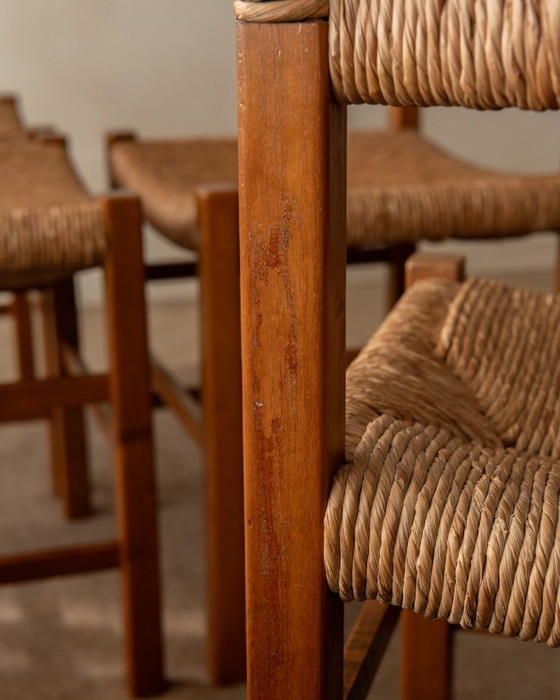 French Mid-Century Wood and Rush Dining Chairs, 1960s, Set of 6, Beige (photo 17 of 22)